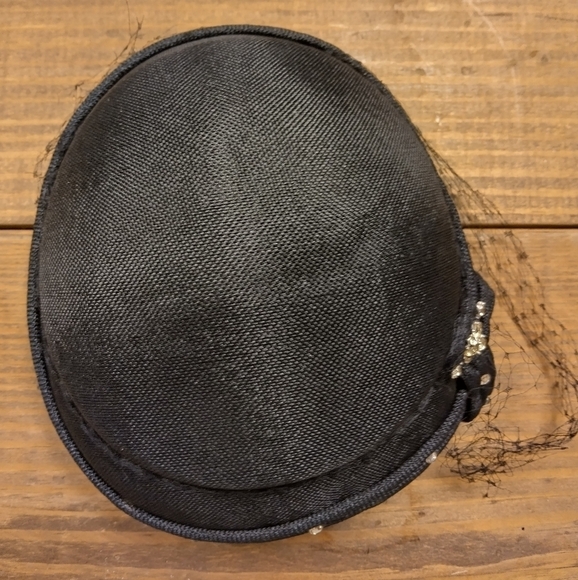 Women's Vintage Black Pill Box Hat with Sparkly Rhinstones - Picture 2 of 9